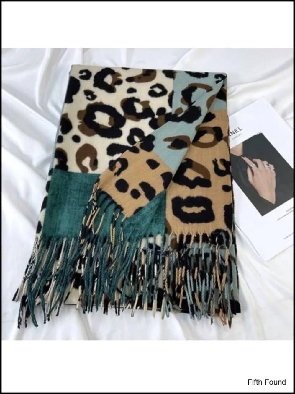 Oversized Leopard Print Scarf with Fringe Soft Plush Winter Shawl Wrap for Women